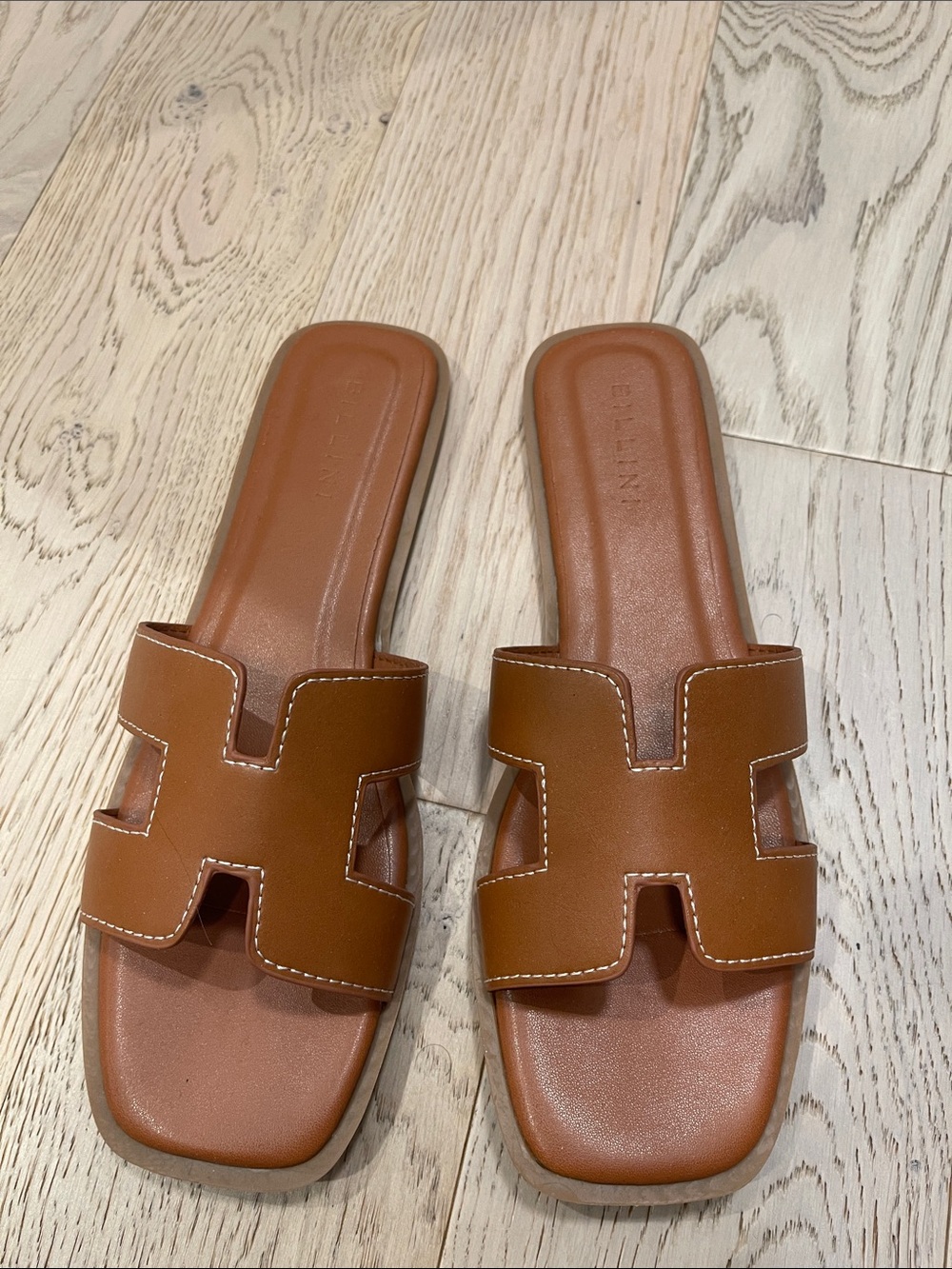 Women's Brown Leather Slide Sandals
